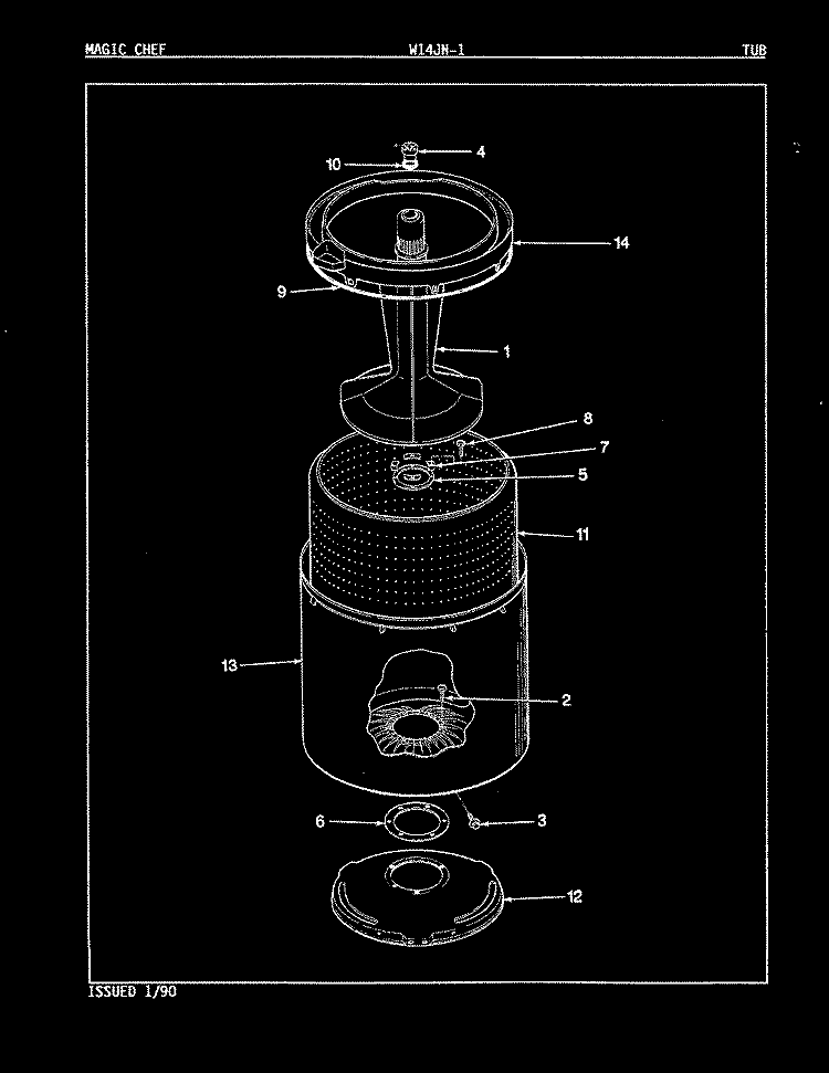 TUB (REV. A - D) Diagram and Parts List for W14JA1  Magic Chef Washer