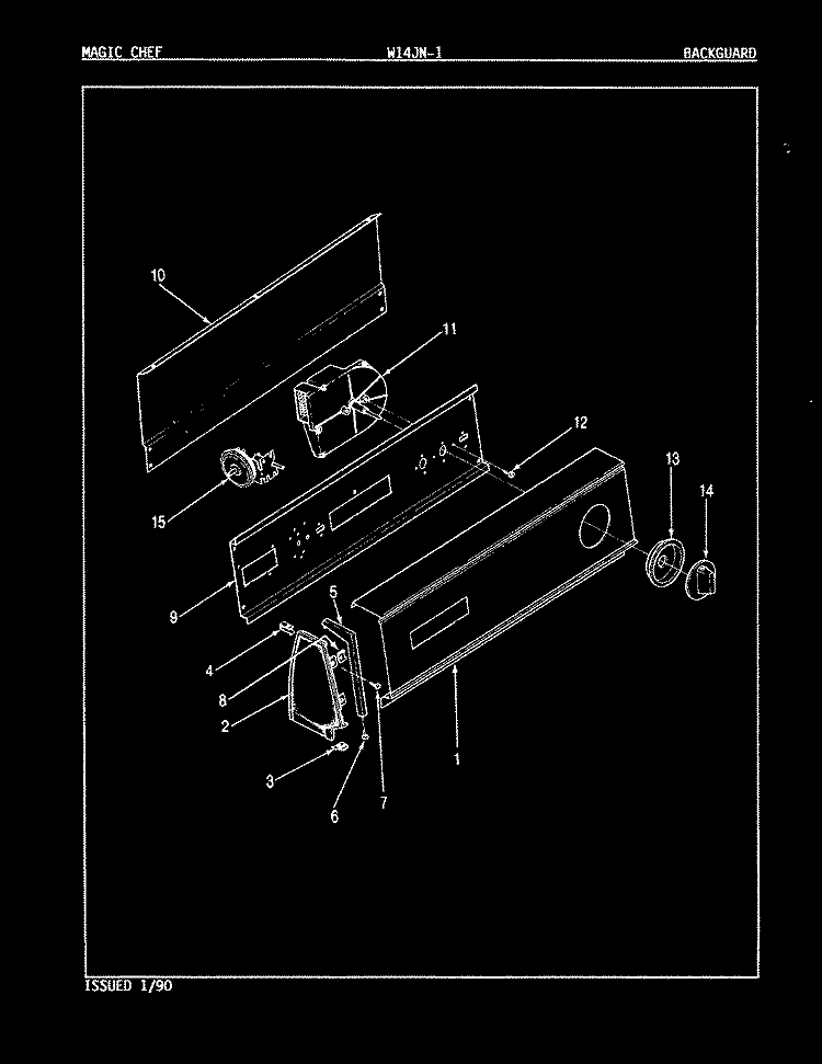 CONTROL PANEL (REV. A - D) Diagram and Parts List for W14JA1  Magic Chef Washer