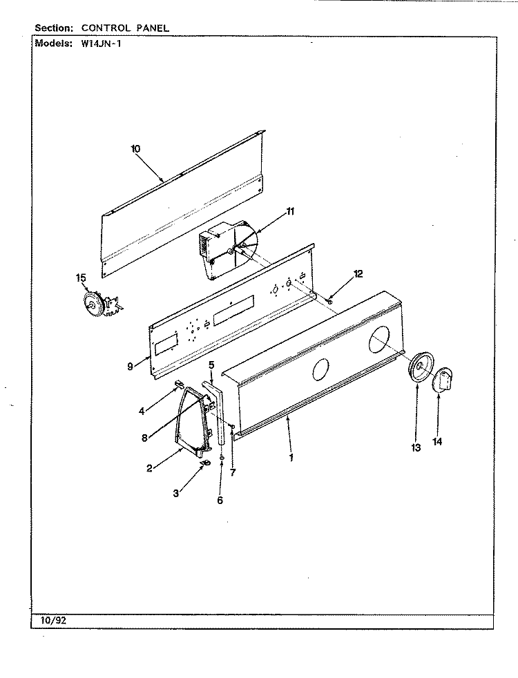 CONTROL PANEL (REV. E - J) Diagram and Parts List for W14JA1  Magic Chef Washer