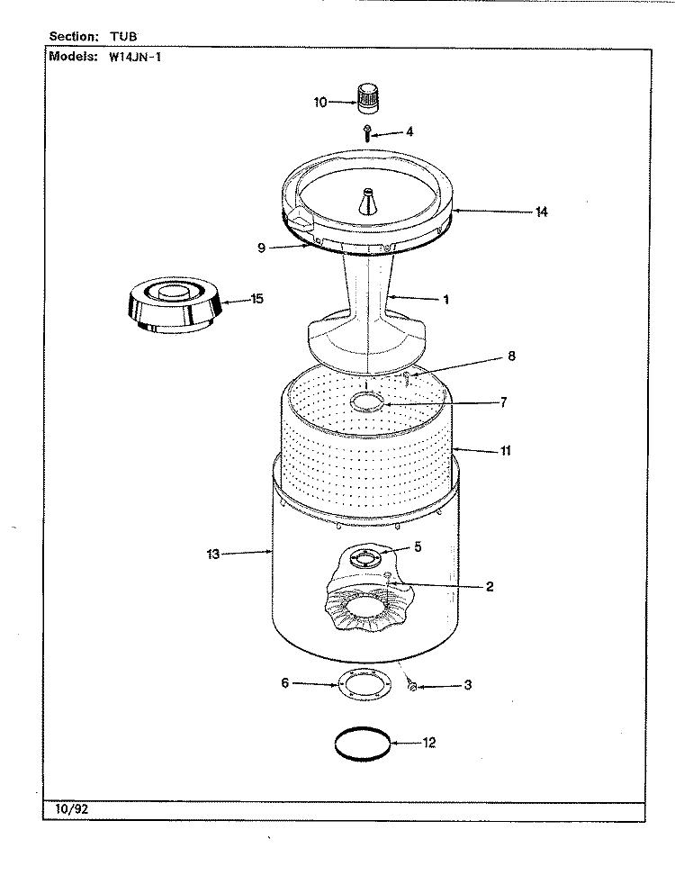 TUB (REV. E - J) Diagram and Parts List for W14JA1  Magic Chef Washer