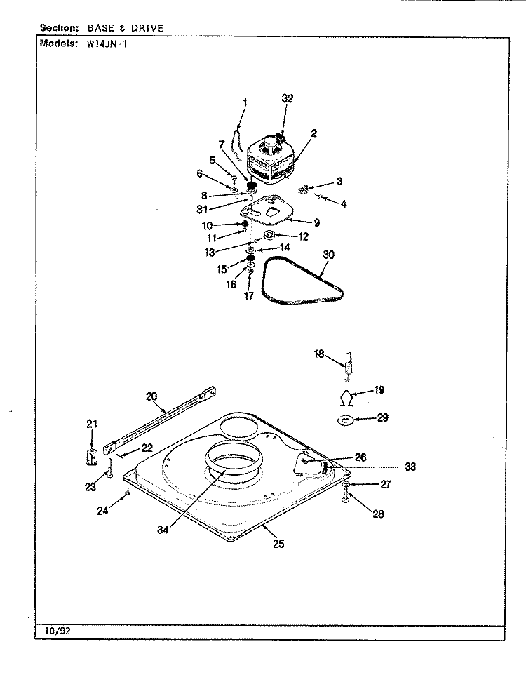 BASE & DRIVE (REV. E - J) Diagram and Parts List for W14JA1  Magic Chef Washer
