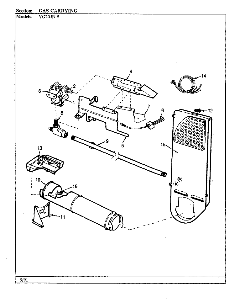 EXTERIOR (YG20H3) (REV. E - H) Diagram and Parts List for YG20HN3  Magic Chef Dryer
