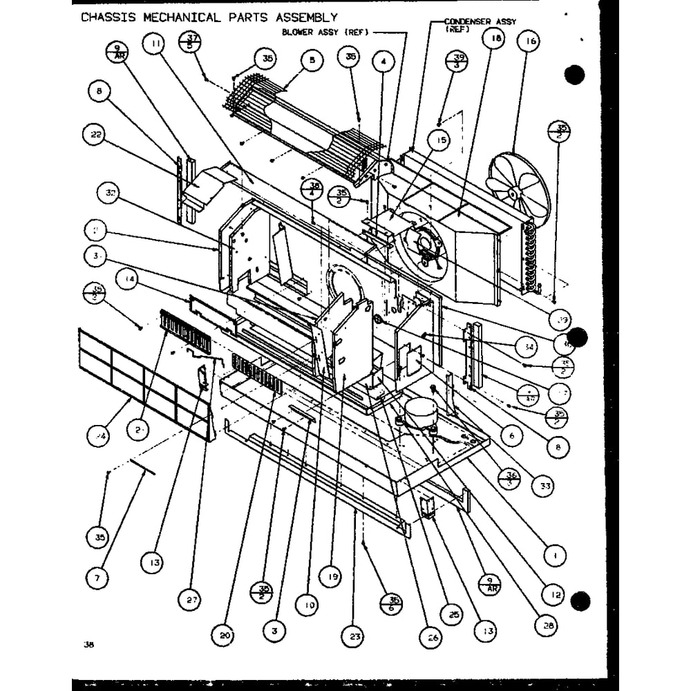 Chassis Mechanical Parts Assembly 1 Diagram and Parts List for PTC12400EC P9872415R Amana Air Conditioner