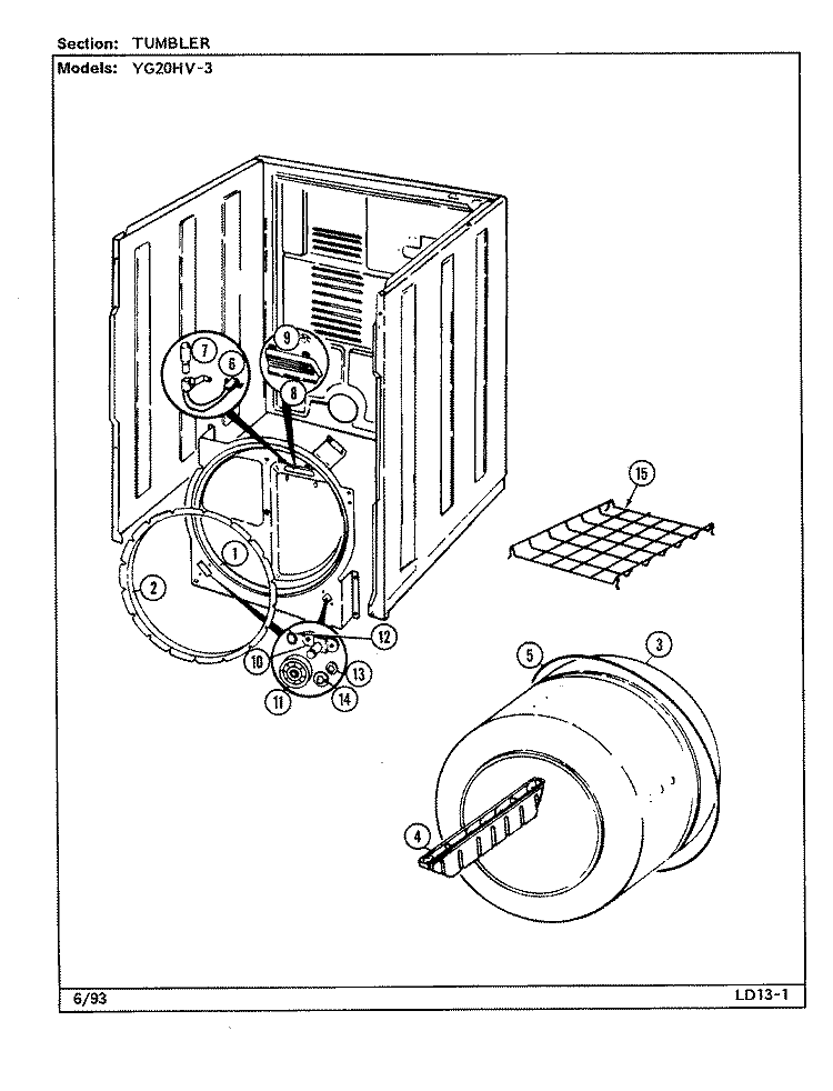 TUMBLER (YG20HV3) Diagram and Parts List for YG20HV3  Magic Chef Dryer