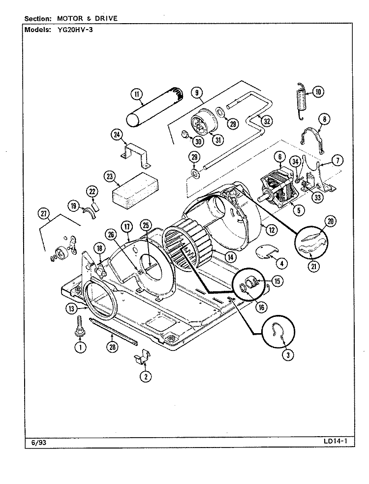 MOTOR & DRIVE (YG20HV3) Diagram and Parts List for YG20HV3  Magic Chef Dryer