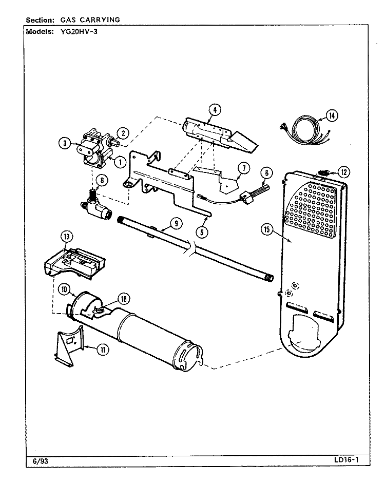 GAS CARRYING (YG20HV3) Diagram and Parts List for YG20HV3  Magic Chef Dryer