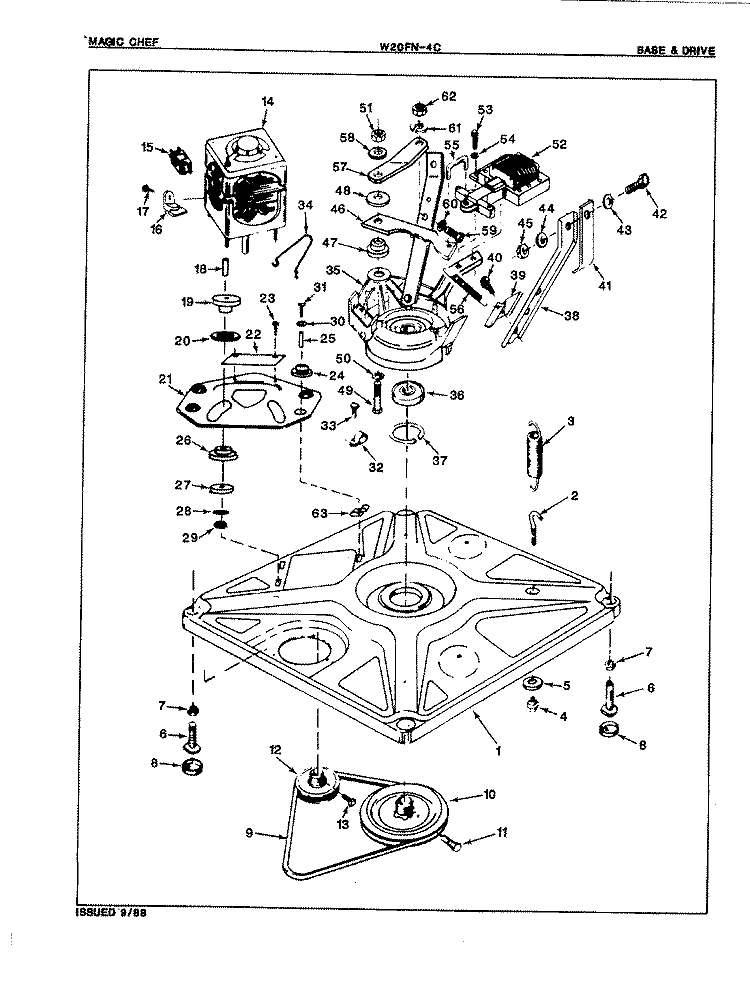 BASE & DRIVE Diagram and Parts List for W20FN4C  Magic Chef Washer