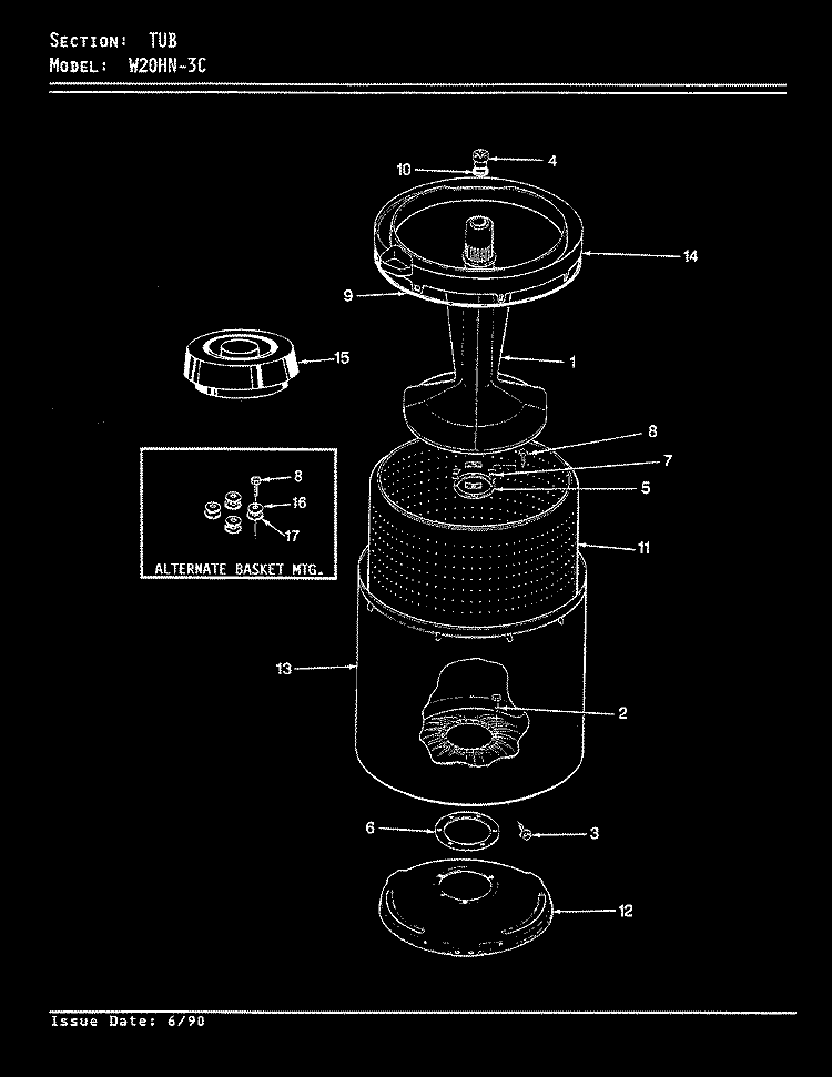 TUB (REV. E - H) Diagram and Parts List for W20HY3C  Magic Chef Washer