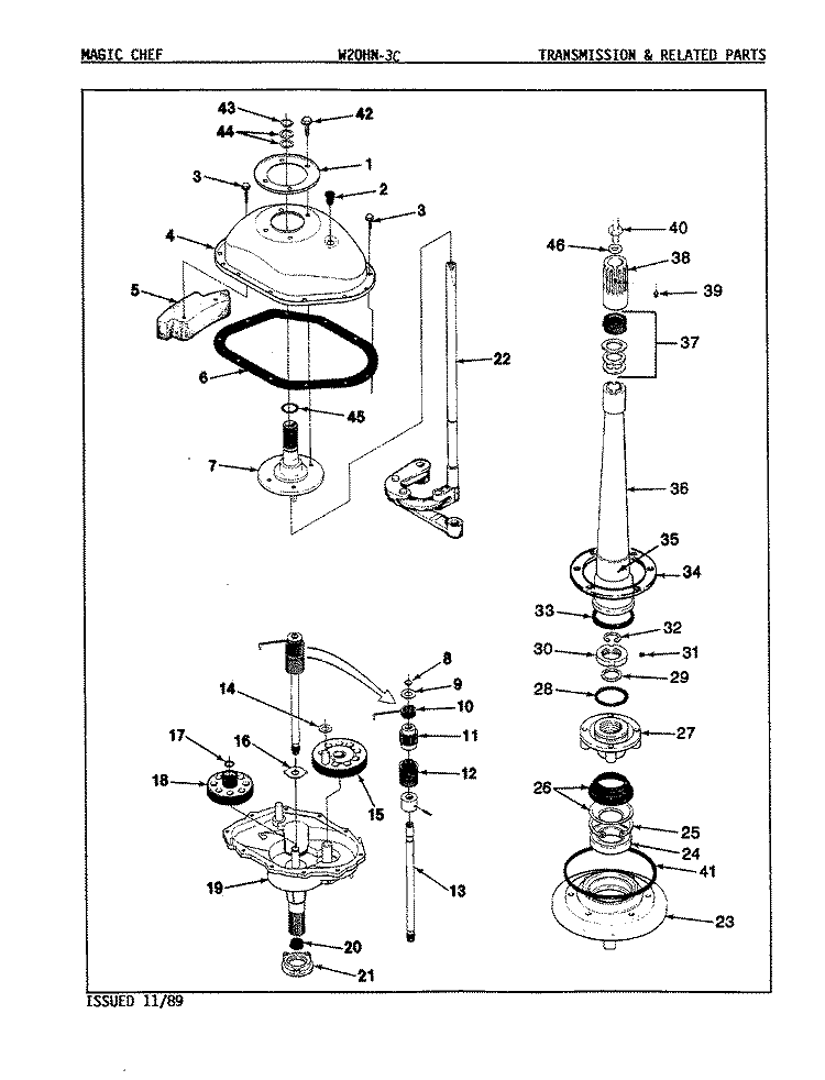 TRANSMISSION (REV. A - D) Diagram and Parts List for W20HY3C  Magic Chef Washer