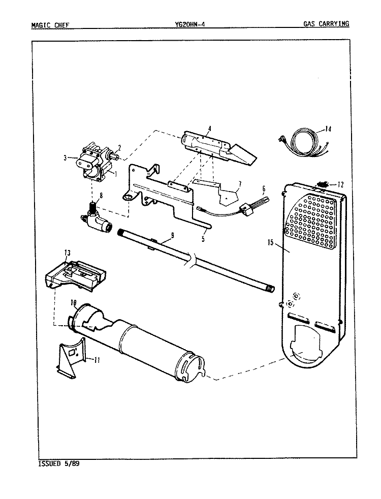 GAS CARRYING Diagram and Parts List for YG20HN4  Magic Chef Dryer