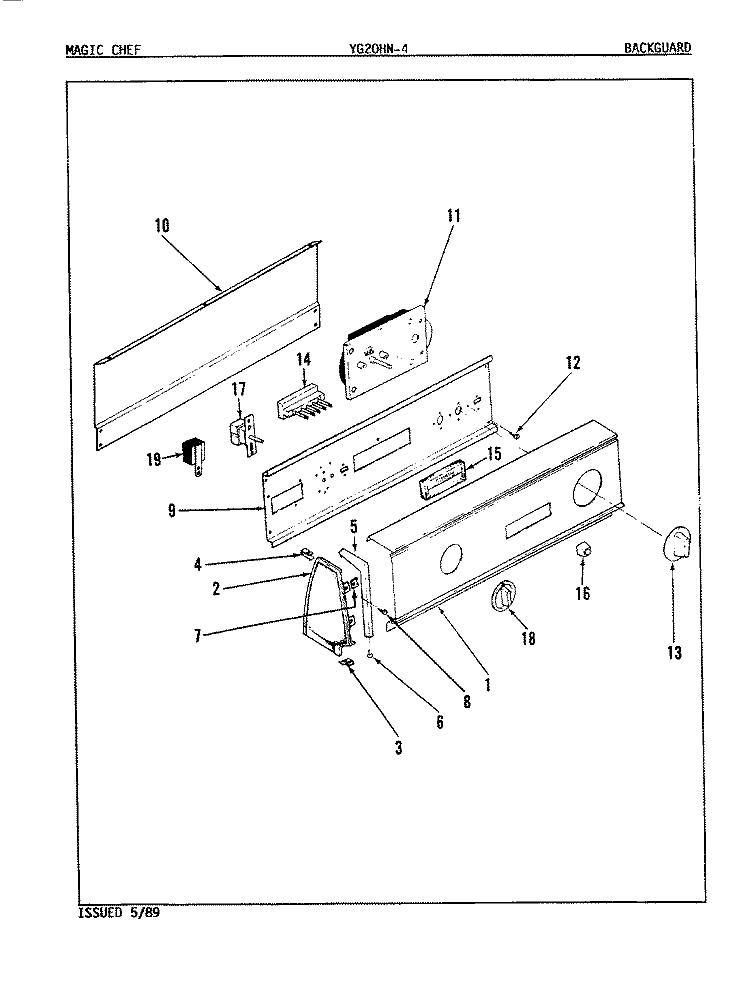CONTROL PANEL Diagram and Parts List for YG20HN4  Magic Chef Dryer