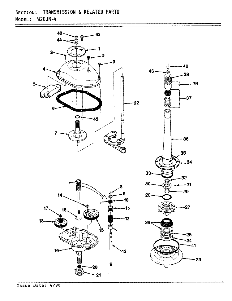 TRANSMISSION (ORIG / REV. A - D) Diagram and Parts List for W20JY4  Magic Chef Washer