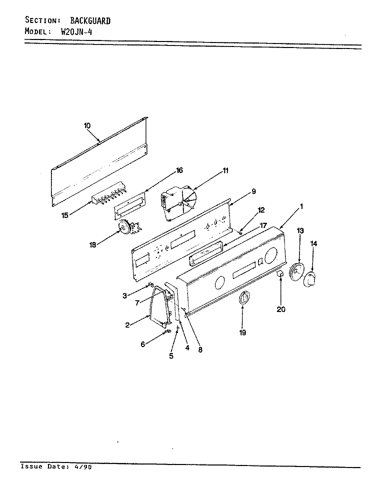 CONTROL PANEL (REV. E - F) Diagram and Parts List for W20JY4  Magic Chef Washer