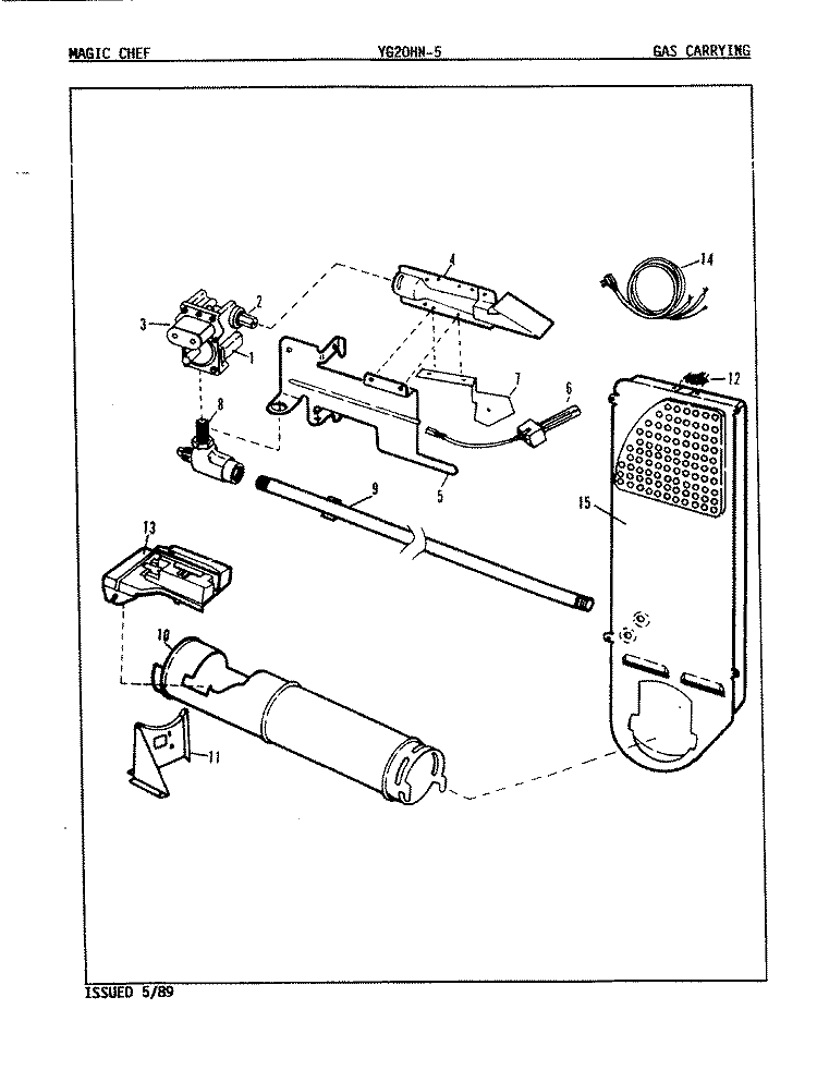 GAS CARRYING Diagram and Parts List for YG20HA5  Magic Chef Dryer