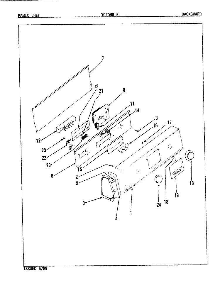 CONTROL PANEL Diagram and Parts List for YG20HA5  Magic Chef Dryer