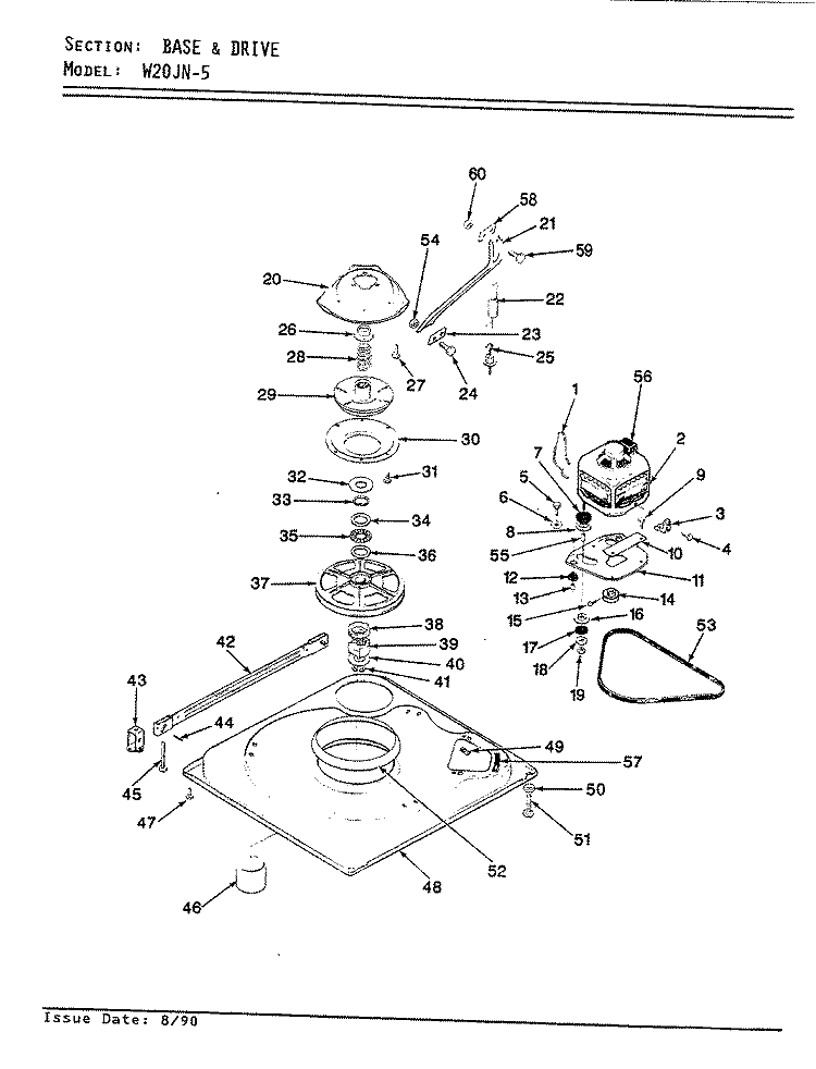 BASE & DRIVE (W20JN5) (REV. E) Diagram and Parts List for W20JN5  Magic Chef Washer