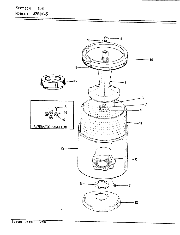 TUB (W20JN5) (REV. E) Diagram and Parts List for W20JN5  Magic Chef Washer
