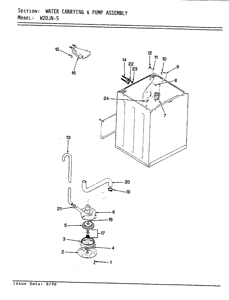 WATER CARRY & PUMP (W20JN5) (REV. E) Diagram and Parts List for W20JN5  Magic Chef Washer