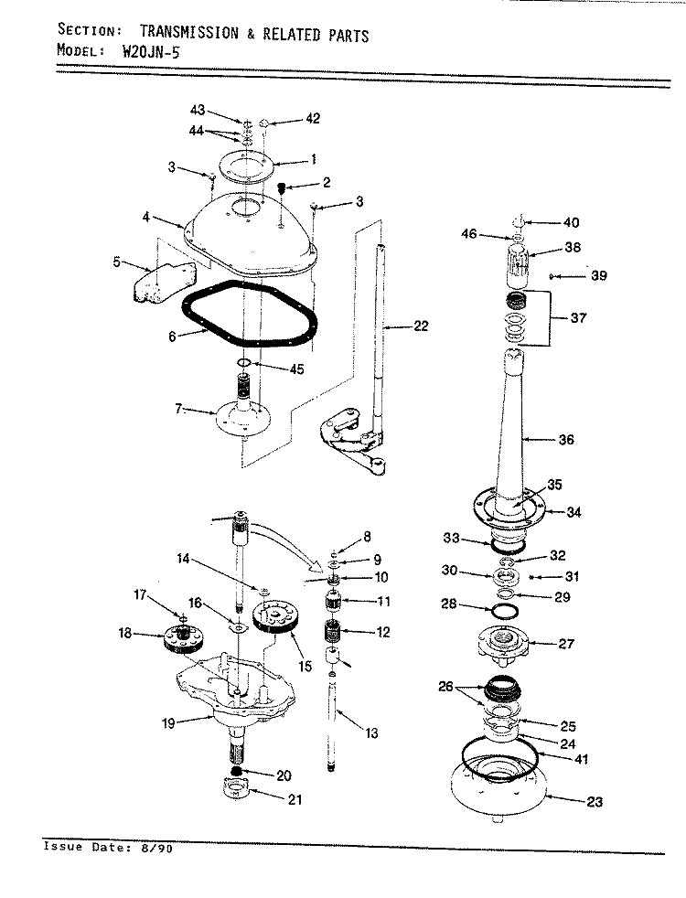 TRANSMISSION (W20JN5) (REV. E) Diagram and Parts List for W20JN5  Magic Chef Washer