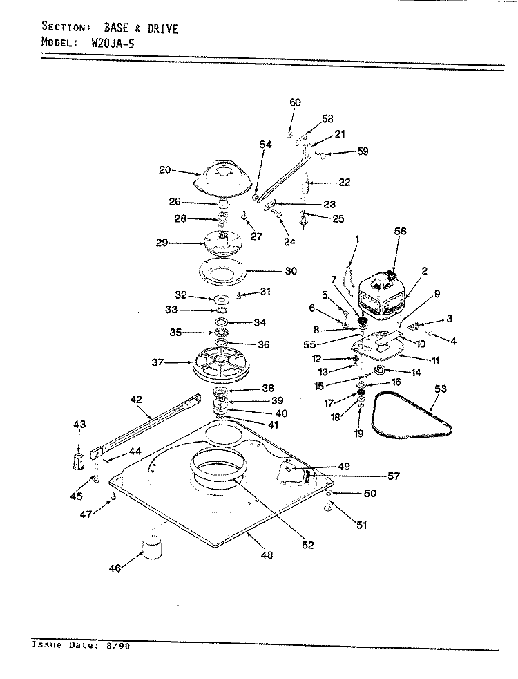 BASE & DRIVE (W20JA5) (REV. E) Diagram and Parts List for W20JA5  Magic Chef Washer