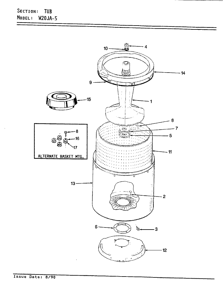 TUB (W20JA5) (REV. E) Diagram and Parts List for W20JA5  Magic Chef Washer