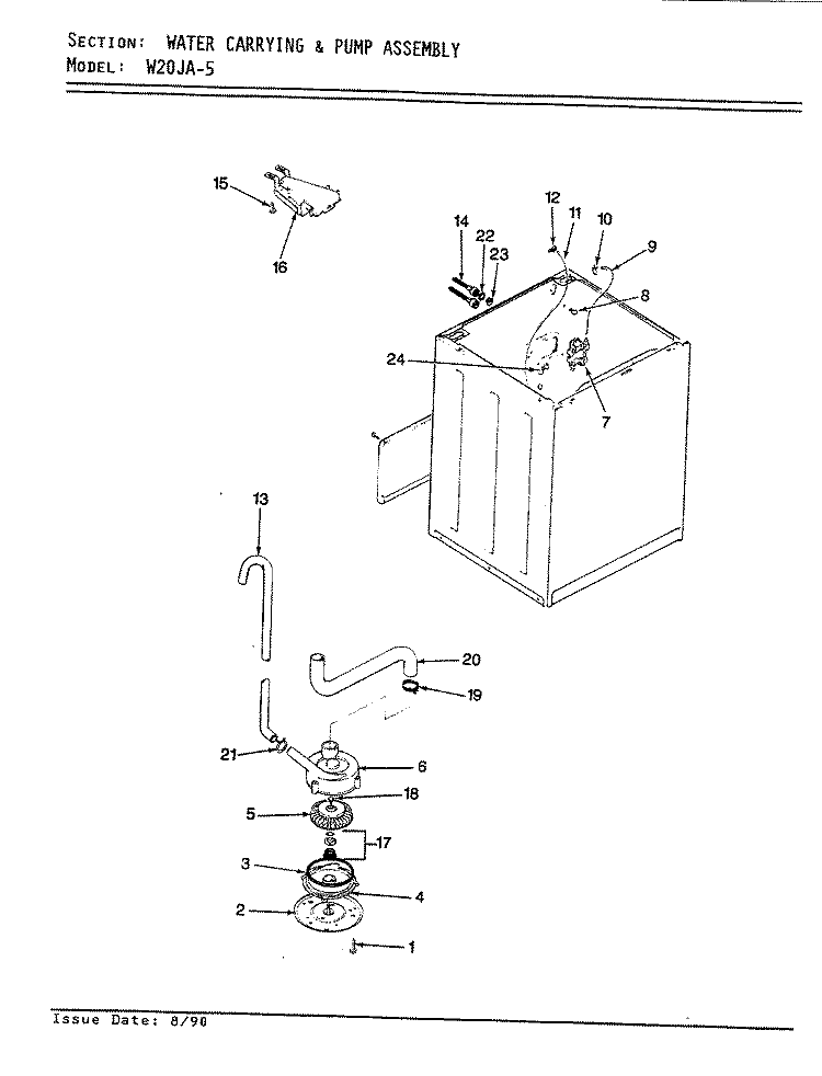 WATER CARRY & PUMP (W20JA5) (REV. E) Diagram and Parts List for W20JA5  Magic Chef Washer