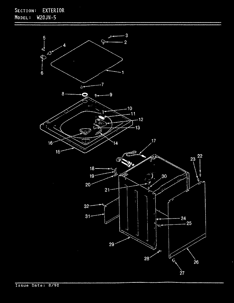 EXTERIOR (W20JN5) (REV. A - D) Diagram and Parts List for W20JN5  Magic Chef Washer