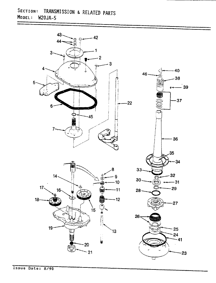 TRANS. & REL. PARTS (W20JA5) (REV. E) Diagram and Parts List for W20JA5  Magic Chef Washer