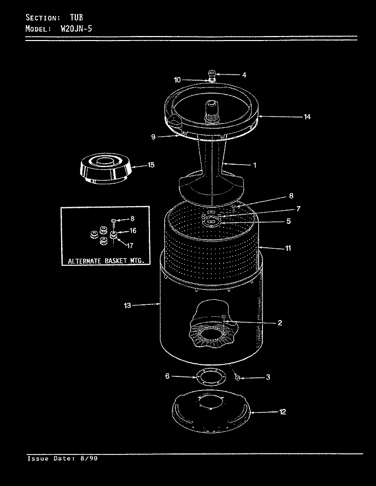 TUB (W20JN5) (REV. A - D) Diagram and Parts List for W20JN5  Magic Chef Washer