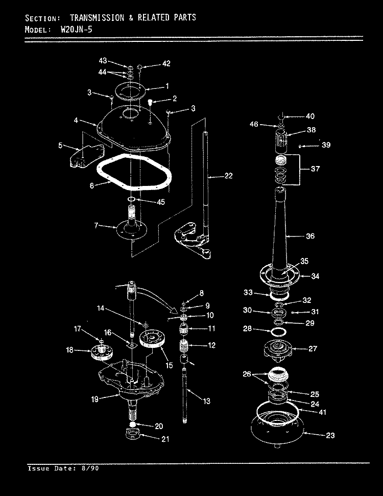 TRANSMISSION (W20JN5) (REV. A - D) Diagram and Parts List for W20JN5  Magic Chef Washer