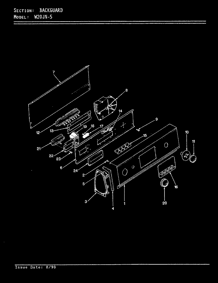 CONTROL PANEL (W20JN5) (REV. A - D) Diagram and Parts List for W20JN5  Magic Chef Washer