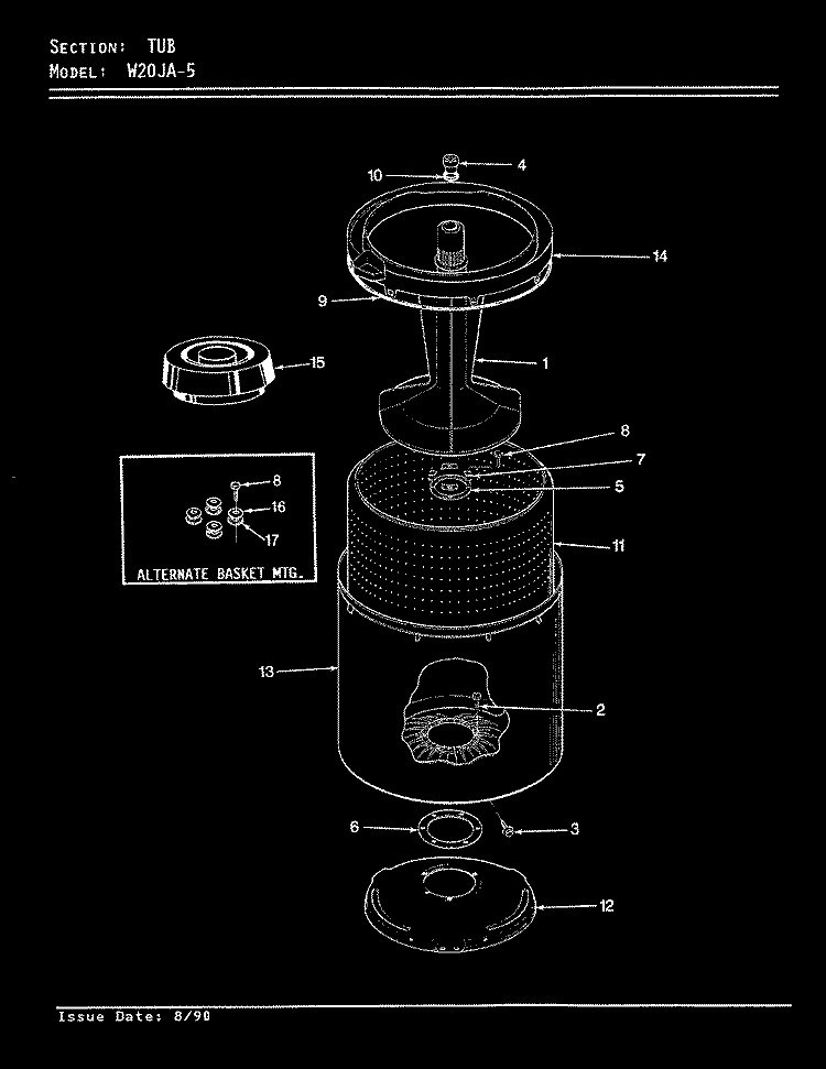 TUB (W20JA5) (REV. A - D) Diagram and Parts List for W20JA5  Magic Chef Washer