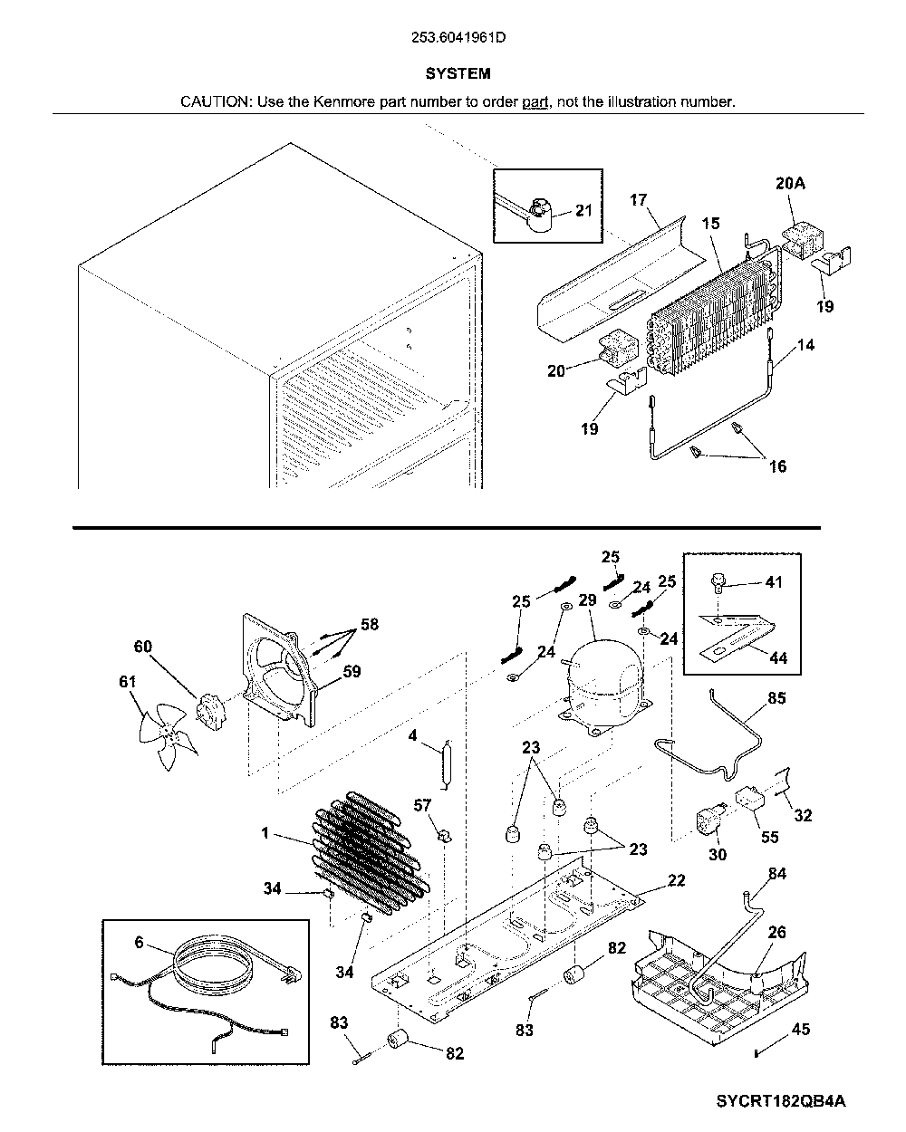 System Diagram and Parts List for 2536041961D  Kenmore Refrigerator