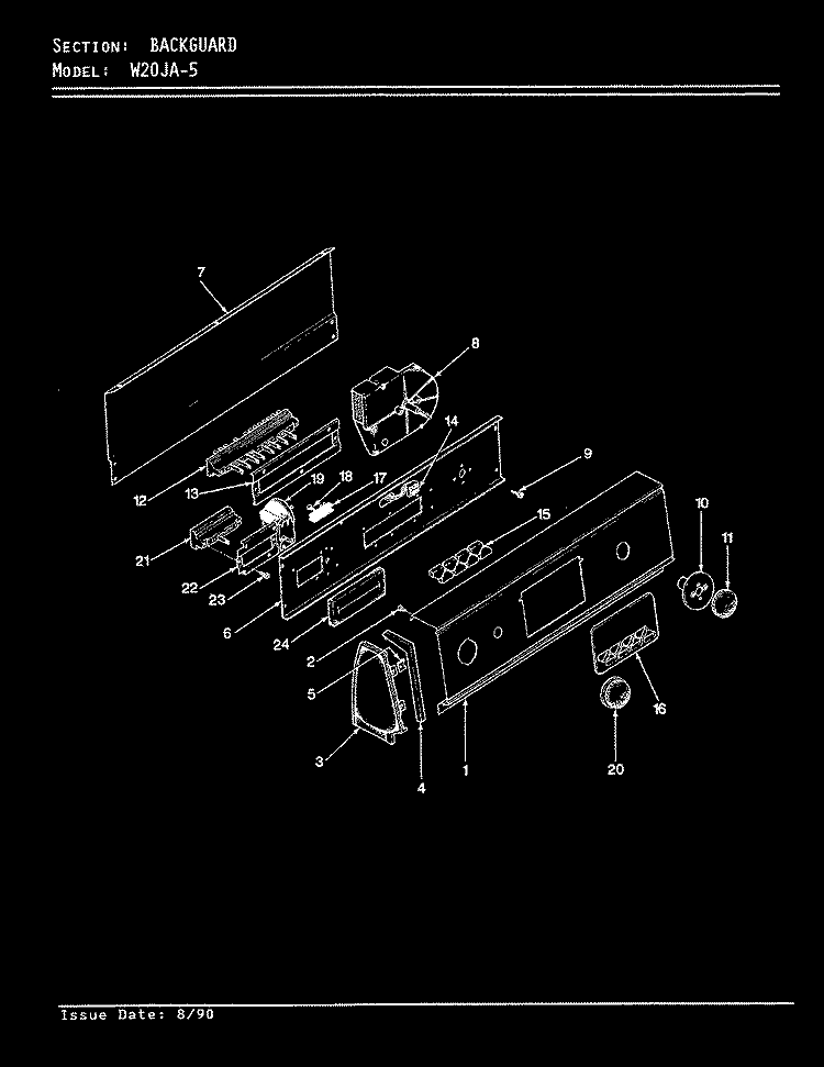 CONTROL PANEL (W20JA5) (REV. A - D) Diagram and Parts List for W20JA5  Magic Chef Washer