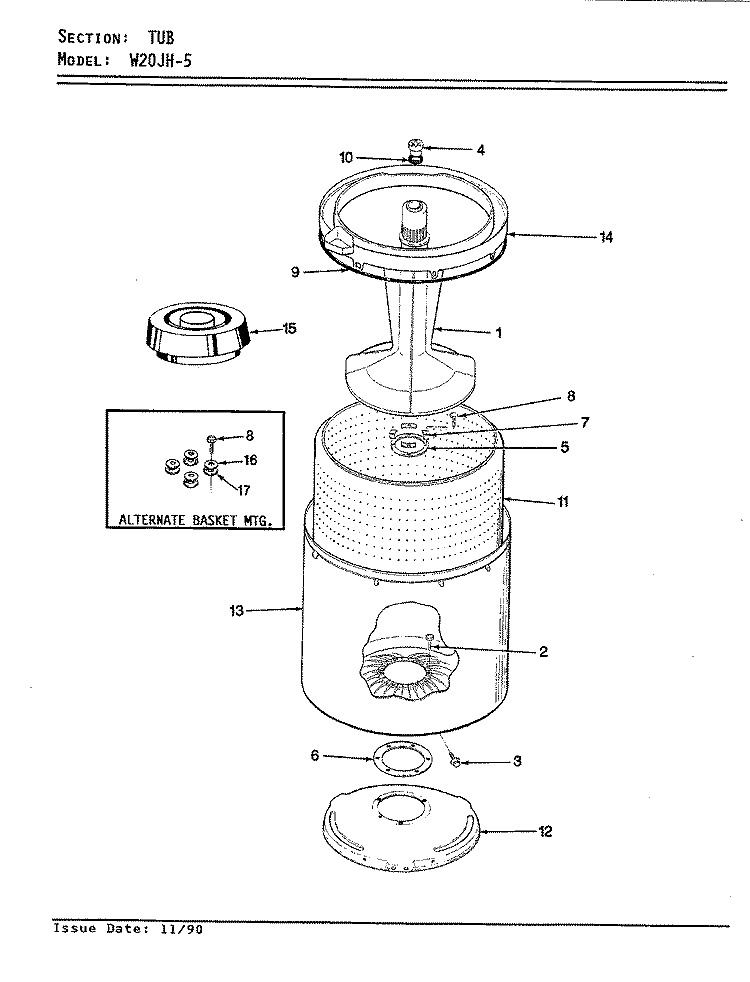 TUB (W20JY5) Diagram and Parts List for W20JY5  Magic Chef Washer