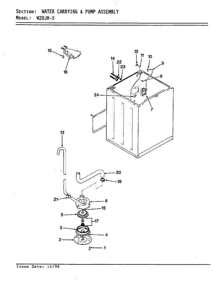 WATER CARRYING & PUMP ASSY. (W20JY5) Diagram and Parts List for W20JY5  Magic Chef Washer