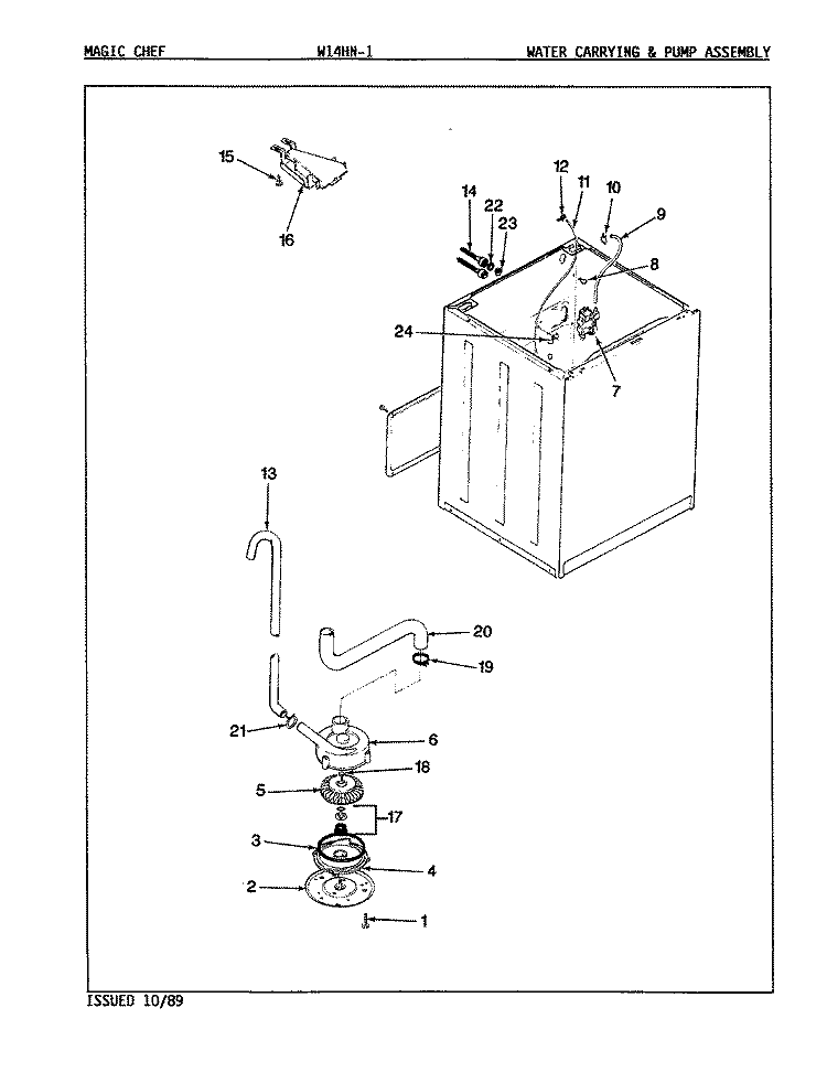 WATER CARRY & PUMP (W14HN - 1) (REV. A - B) Diagram and Parts List for W14HN1  Magic Chef Washer