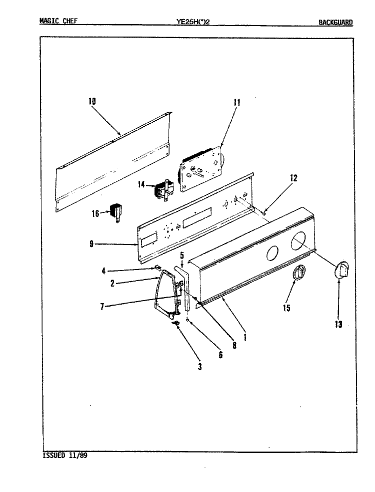 CONTROL PANEL (REV. A - D) Diagram and Parts List for YE25HA2  Magic Chef Dryer