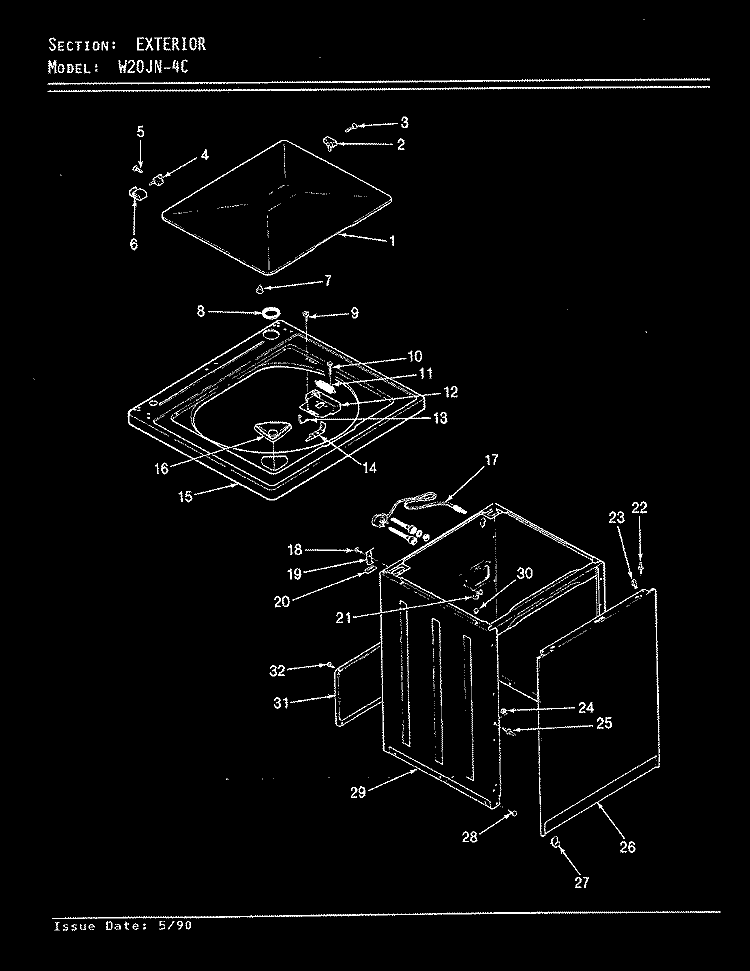 EXTERIOR (REV. A - D) Diagram and Parts List for W20JY4C  Magic Chef Washer