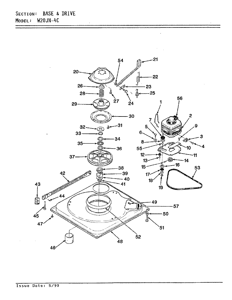 BASE & DRIVE (REV. A - D) Diagram and Parts List for W20JA4C  Magic Chef Washer