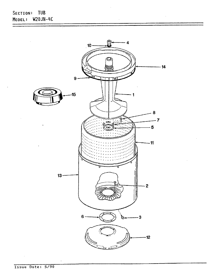 TUB (REV. A - D) Diagram and Parts List for W20JA4C  Magic Chef Washer