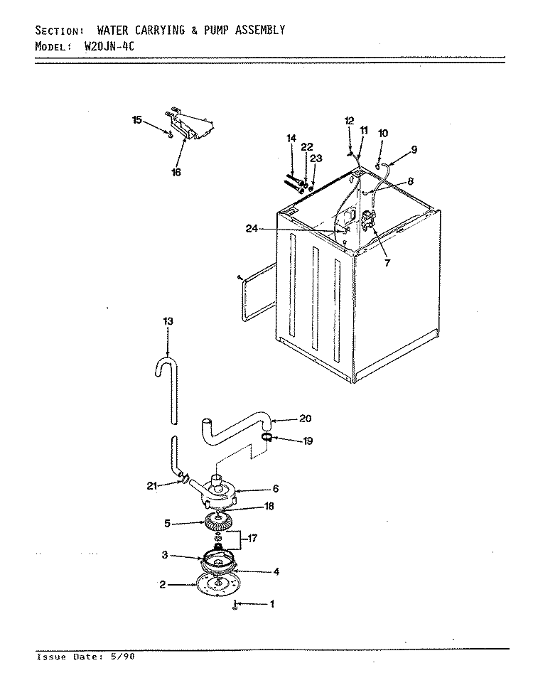 WATER CARRYING & PUMP ASSY. (REV. A - D) Diagram and Parts List for W20JA4C  Magic Chef Washer