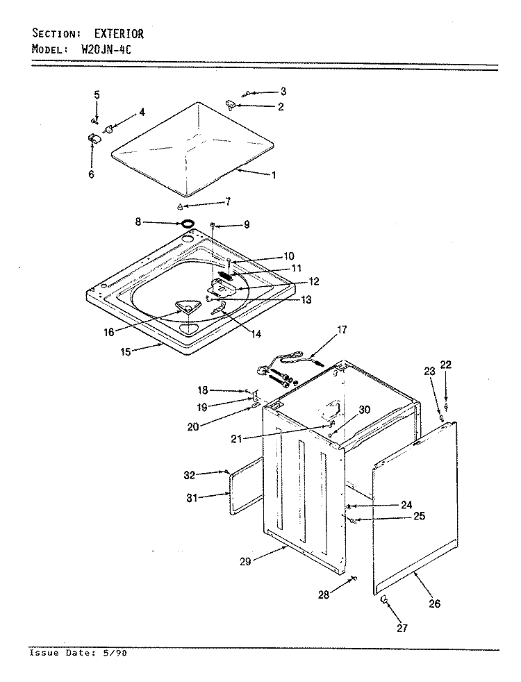 EXTERIOR (REV. E) Diagram and Parts List for W20JY4C  Magic Chef Washer