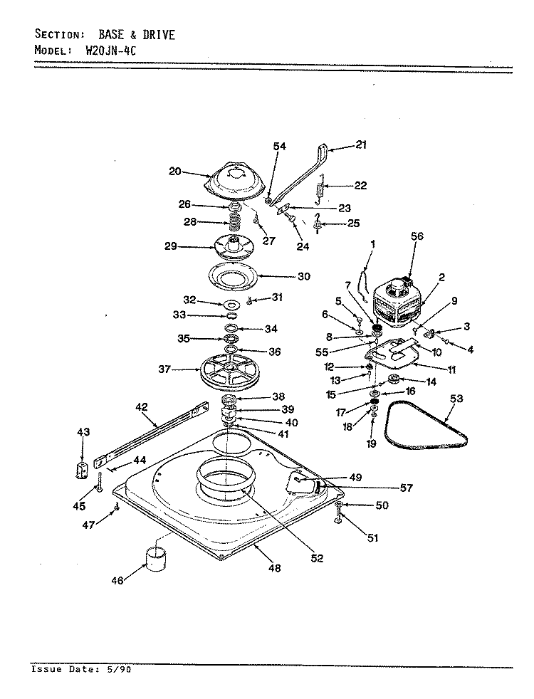 BASE & DRIVE (REV. E) Diagram and Parts List for W20JA4C  Magic Chef Washer