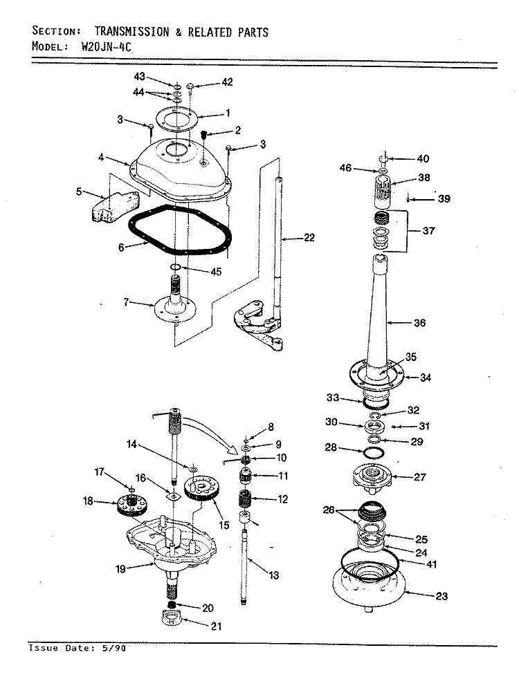 TRANSMISSION (REV. E) Diagram and Parts List for W20JA4C  Magic Chef Washer