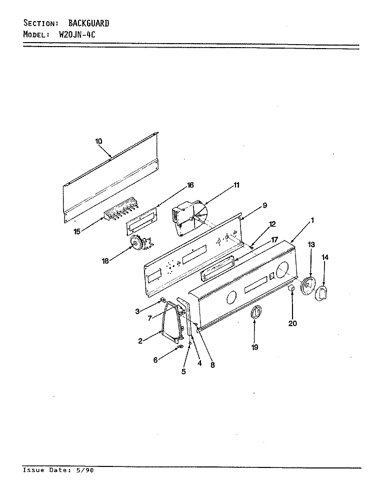 BACKGUARD (REV. E) Diagram and Parts List for W20JA4C  Magic Chef Washer