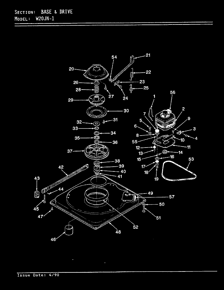 BASE & DRIVE (REV. A - D) Diagram and Parts List for W20JY1  Magic Chef Washer