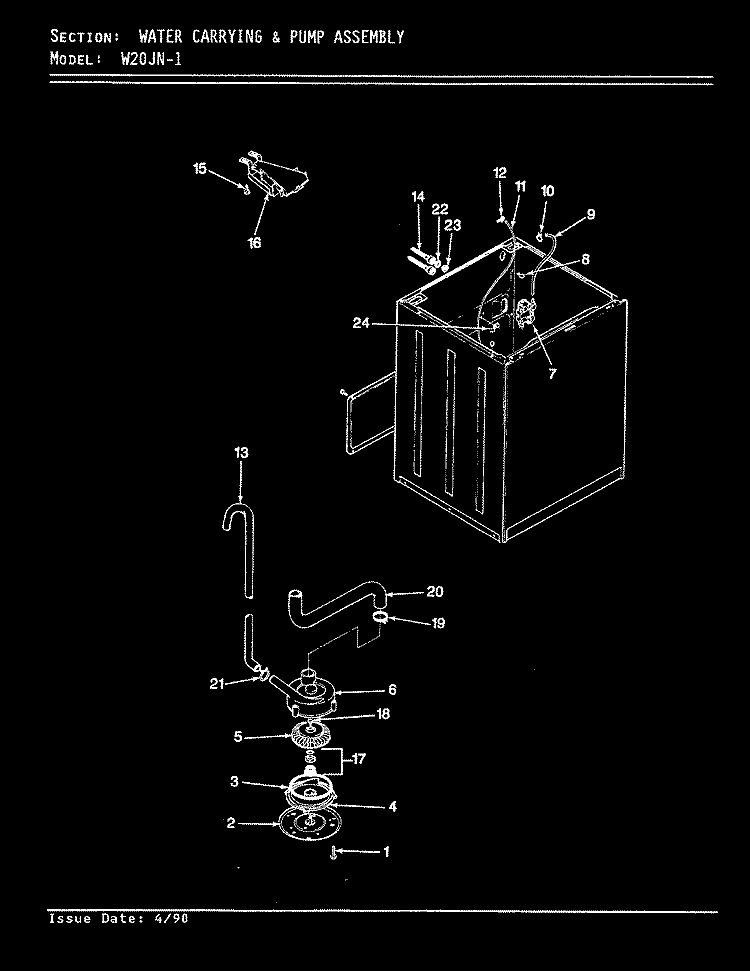 WATER CARRYING & PUMP ASSY. (REV. A - D) Diagram and Parts List for W20JY1  Magic Chef Washer