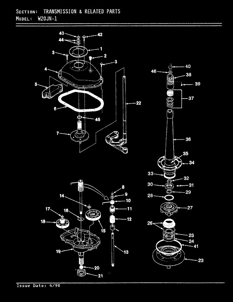 TRANSMISSION (REV. A - D) Diagram and Parts List for W20JY1  Magic Chef Washer