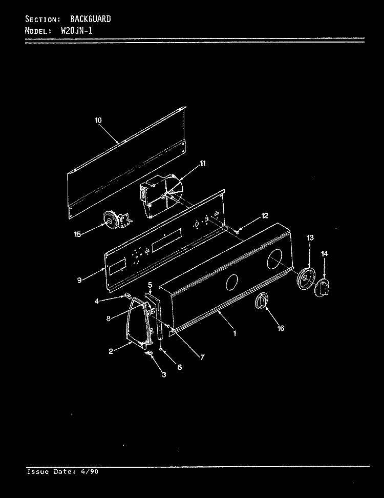CONTROL PANEL (REV. A - D) Diagram and Parts List for W20JY1  Magic Chef Washer